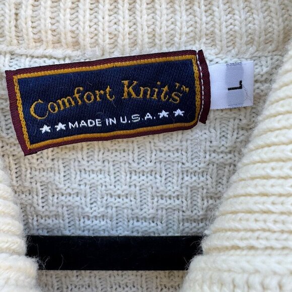 Comfort Knits Mens Vintage Ivory Full-Zip Basketweave Grandpa Cardigan Sweater L - Picture 5 of 9